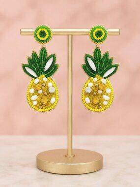 Rhinestone Crystal Seed Bead Sequin Resort Tropical Fruit Statement Earrings NEW